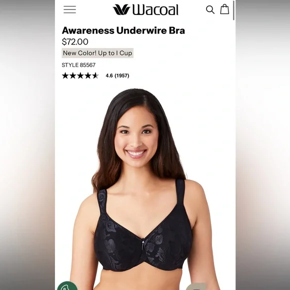 NWT, Wacoal- The Awareness bra, (size 44DD), black - Picture 1 of 7